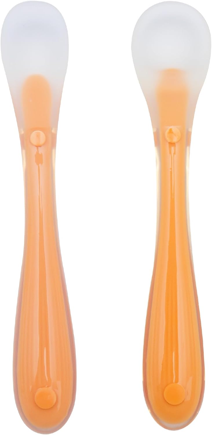 The Moon Brand Baby Silicone feeding Spoon Set – Baby Led Weaning- First Stage -Soft Gum-Friendly, BPA Free, Eco-Friendly, Dishwasher Safe, with Travel Case – Pack of 2-Orange - The Moon Brand™