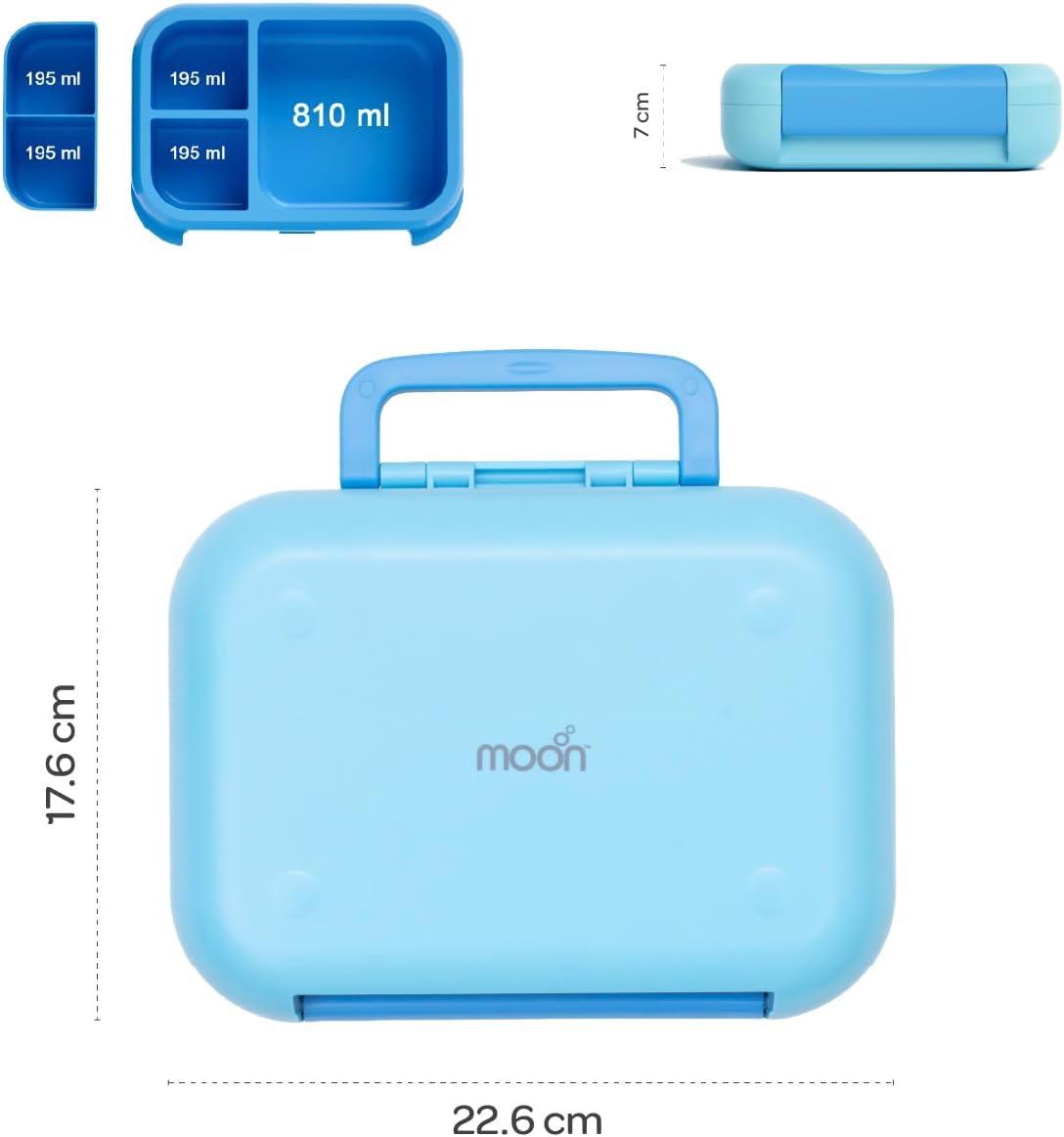 The Moon Brand Marmita Kids Lunch Box Set with Insulated Bottle & Bag – Leak-Proof,Bento Box with Compartments,Microwave & Dishwasher Safe, Easy-Open Latch,BPA-Free,Perfect for School Lunches-Blue - The Moon Brand™