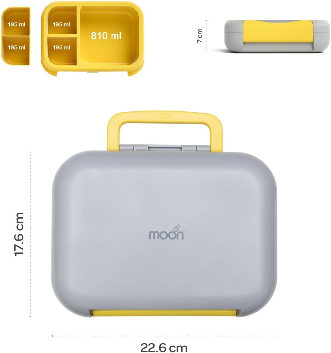 The Moon Brand Bentoza Kids Lunch Box – Leak-Proof,Bento Box with Compartments,Microwave & Dishwasher Safe,Easy-Open Latch,Reusable Lunch Container,BPA-Free,Perfect for School Lunches,Travel -Grey - The Moon Brand™