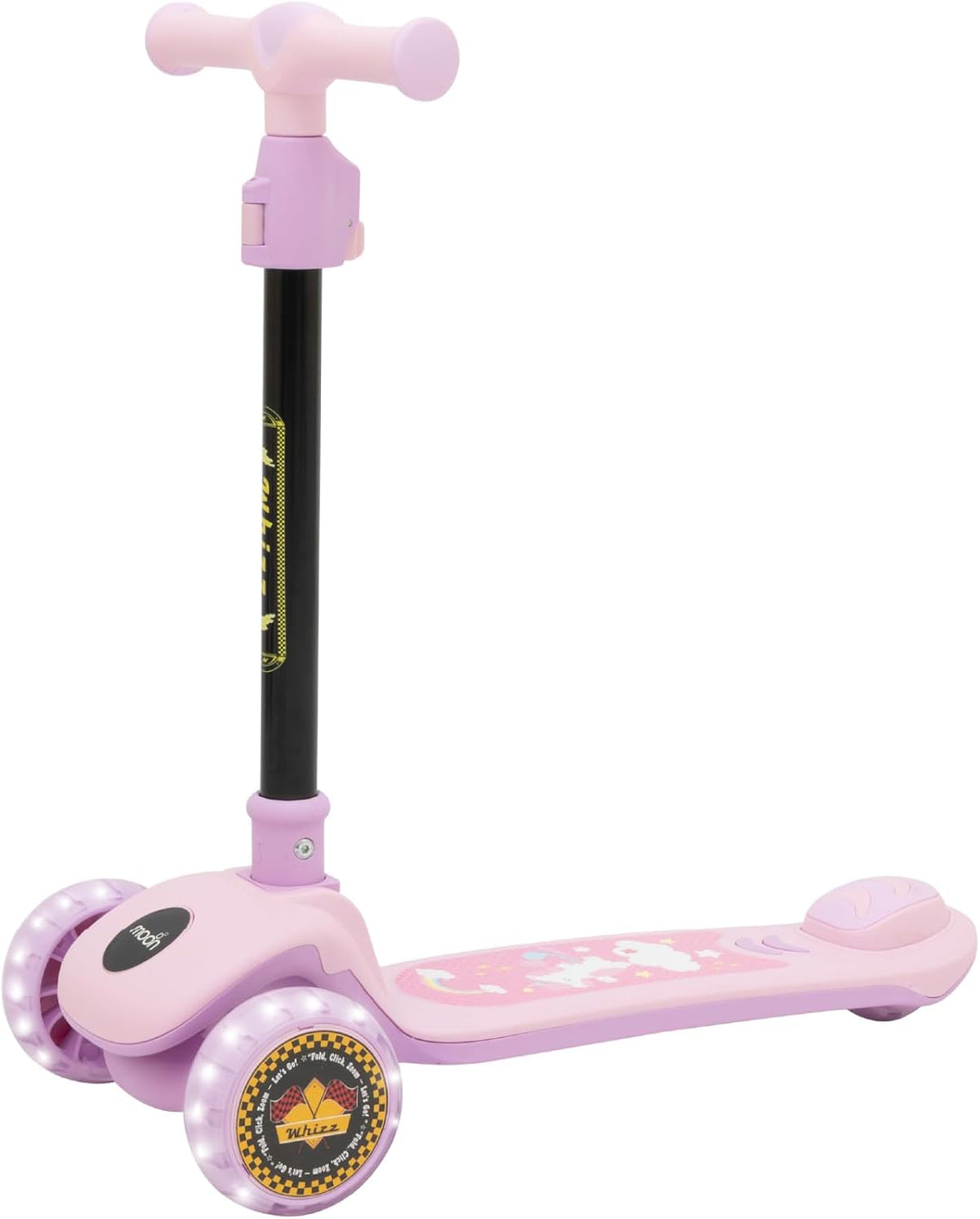The MOON Brand Whizz Foldable 3-Wheel Kids Scooter– Adjustable Handlebar Lean-to-Steer LED Light-Up Wheels Toddler Scooter for Boys & Girls for Ages 3 Years+ -Little Pony -Pink - The Moon Brand™