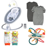 MOON Swing Circle / MOON Organic Sleep Gown Set of 2 (Grey and Zigzag Print) / MOON Tiny Tots Foot Rattle / MOON Baby Teether Rattle - Soft Ball