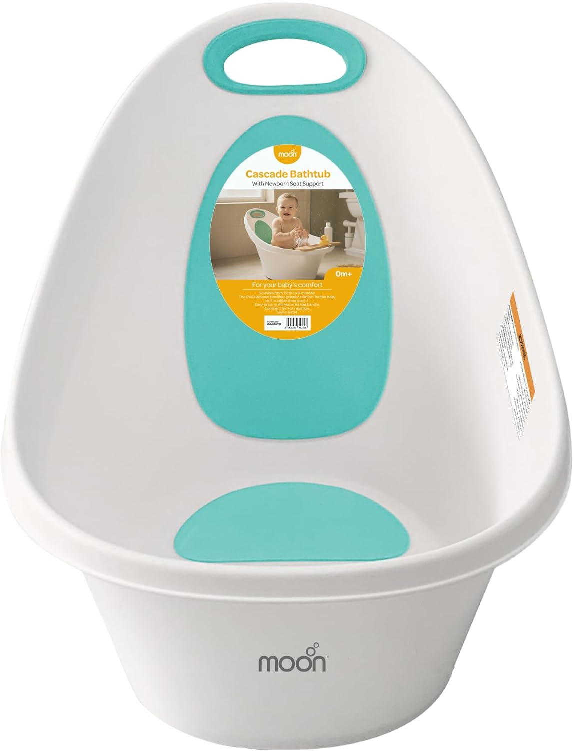 The MOON Brand Cascade Baby Bathtub for 0–3 Years – PP + TPR Infant Bathtub, Lightweight Durable Baby Shower Tub, Non-Slip Safe Design,Easy-Grip Handle - White & Green - The Moon Brand™