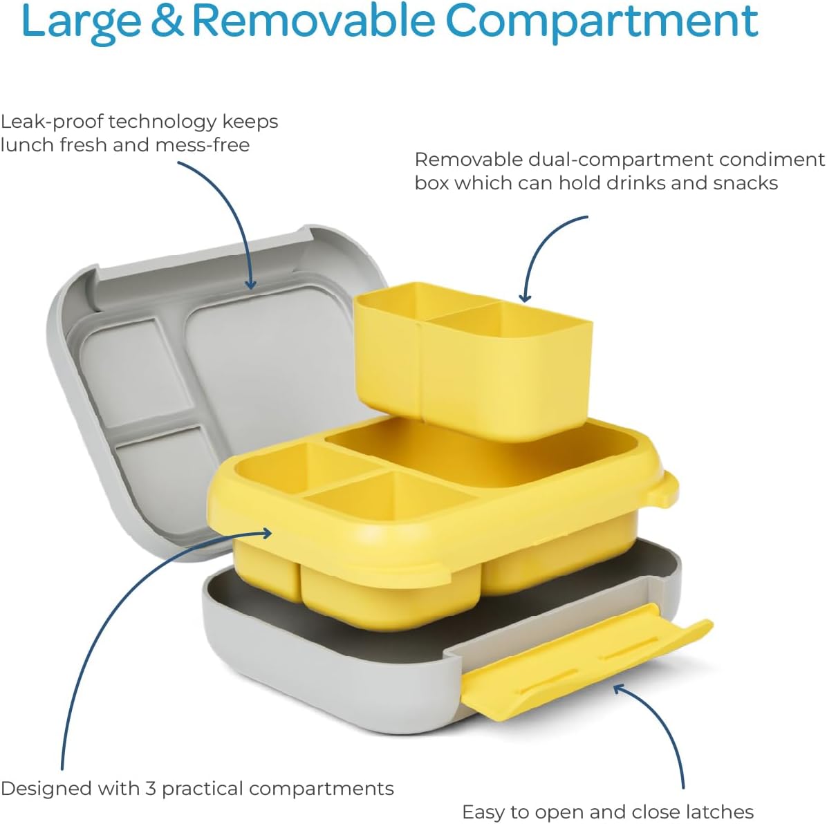 The Moon Brand Bentoza Kids Lunch Box – Leak-Proof,Bento Box with Compartments,Microwave & Dishwasher Safe,Easy-Open Latch,Reusable Lunch Container,BPA-Free,Perfect for School Lunches,Travel -Grey - The Moon Brand™