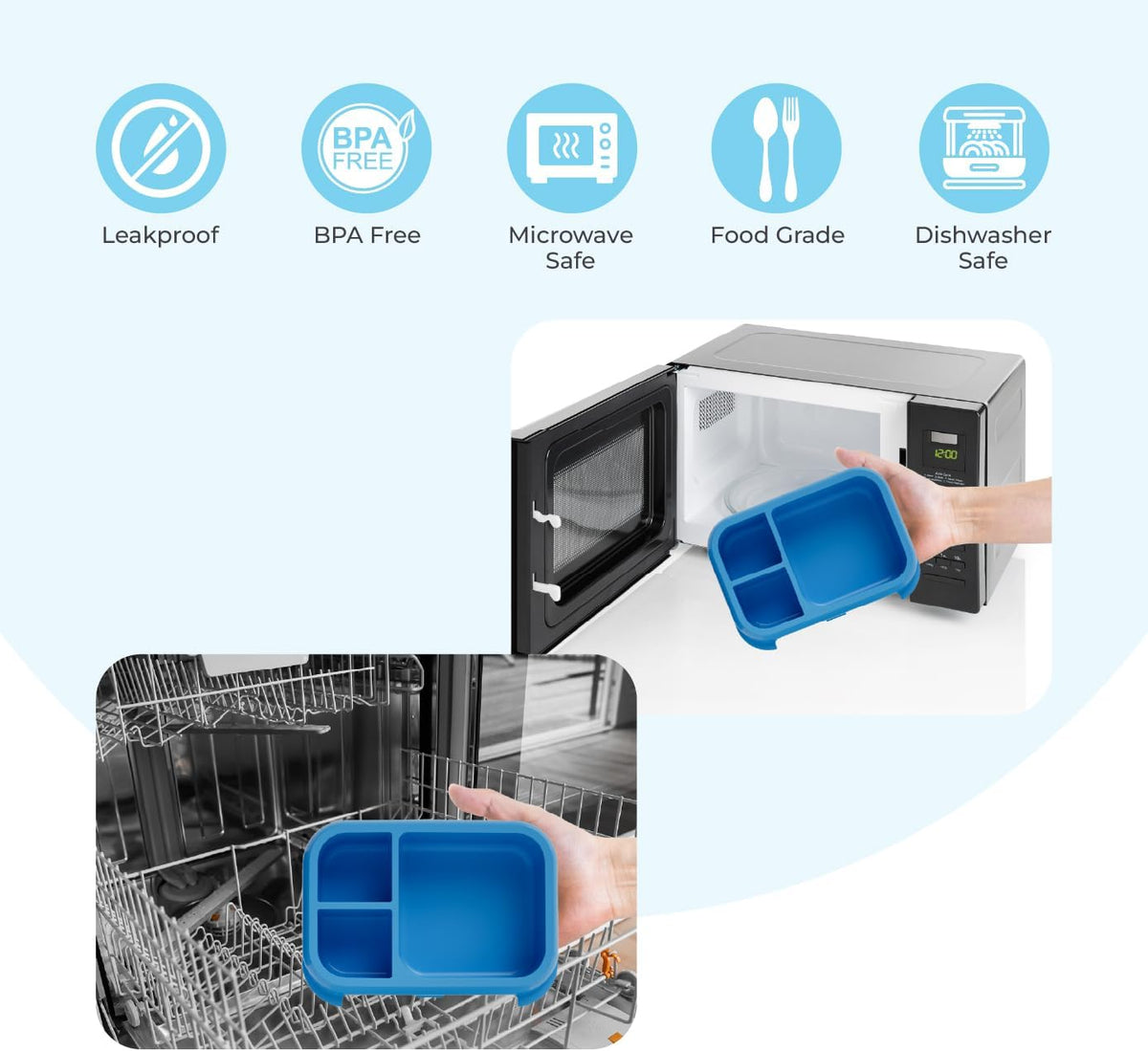 The Moon Brand Marmita Kids Lunch Box Set with Insulated Bottle & Bag – Leak-Proof,Bento Box with Compartments,Microwave & Dishwasher Safe, Easy-Open Latch,BPA-Free,Perfect for School Lunches-Blue - The Moon Brand™