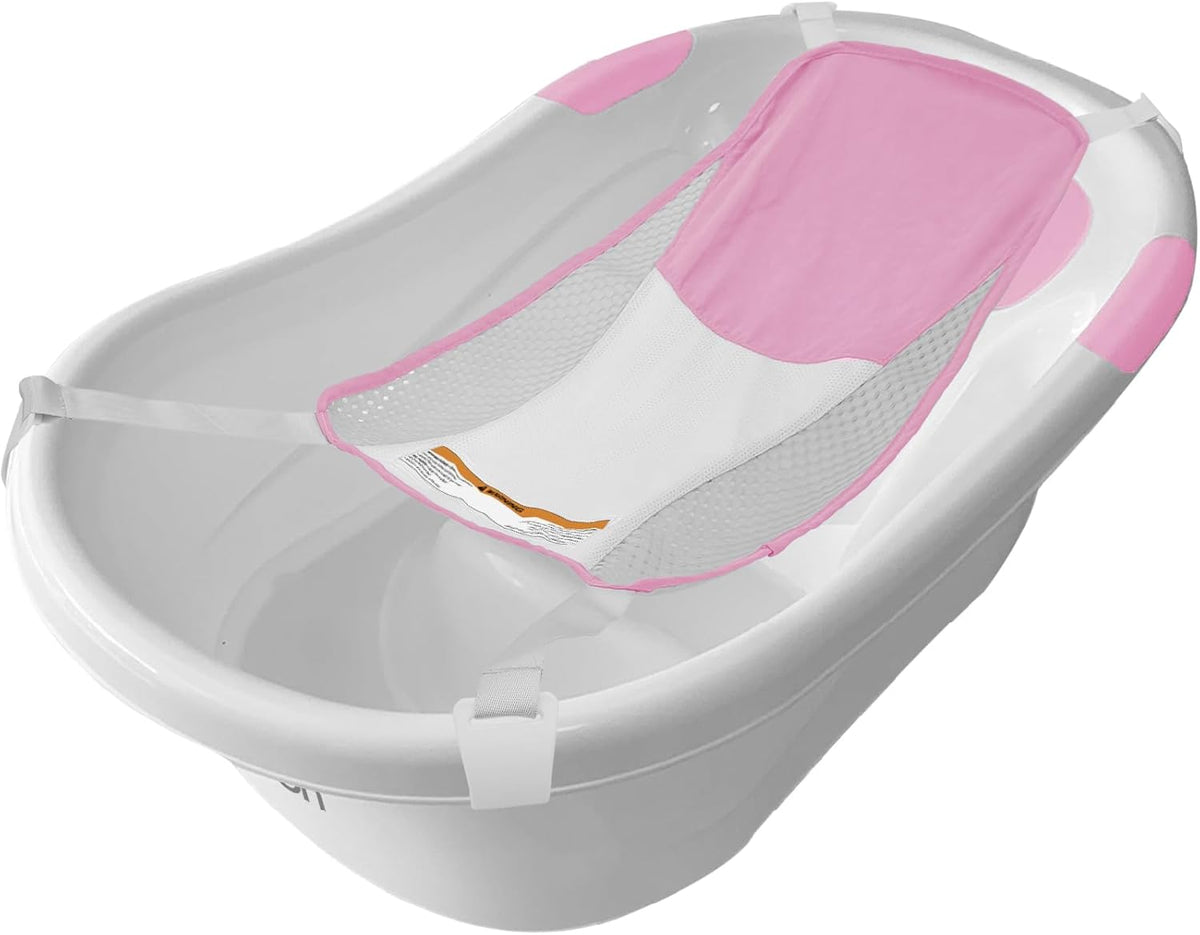 The MOON Brand Wavee Baby Bathtub with Sling |PP + TPR Infant Bath Tub for 0–3 Years | Lightweight Non-Slip | Infant Bath Tub with Support Sling|Baby Shower -Pink. - The Moon Brand™