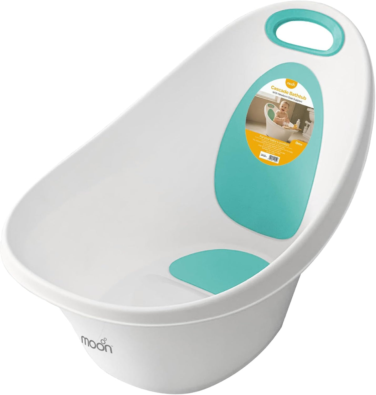 The MOON Brand Cascade Baby Bathtub for 0–3 Years – PP + TPR Infant Bathtub, Lightweight Durable Baby Shower Tub, Non-Slip Safe Design,Easy-Grip Handle - White & Green - The Moon Brand™