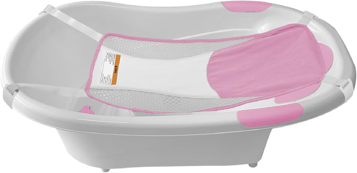 The MOON Brand Wavee Baby Bathtub with Sling |PP + TPR Infant Bath Tub for 0–3 Years | Lightweight Non-Slip | Infant Bath Tub with Support Sling|Baby Shower -Pink. - The Moon Brand™