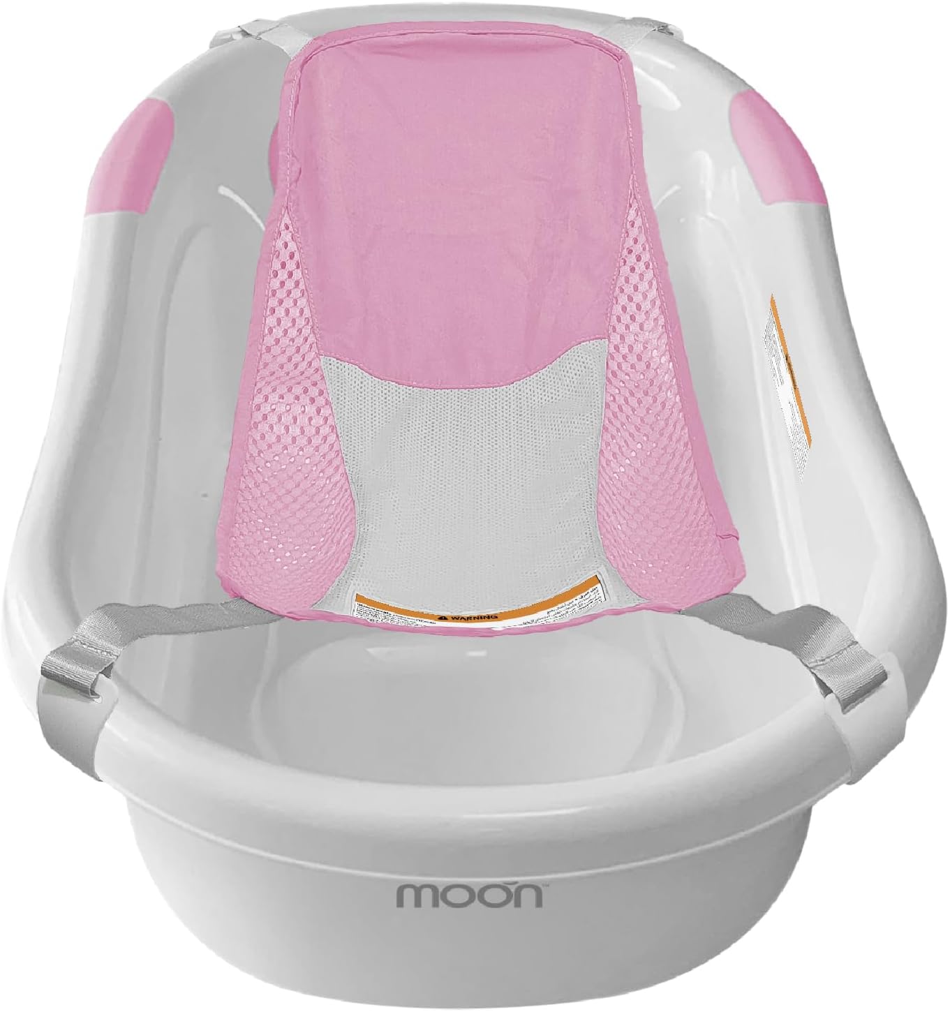 The MOON Brand Wavee Baby Bathtub with Sling |PP + TPR Infant Bath Tub for 0–3 Years | Lightweight Non-Slip | Infant Bath Tub with Support Sling|Baby Shower -Pink. - The Moon Brand™