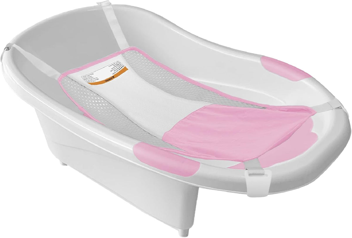 The MOON Brand Wavee Baby Bathtub with Sling |PP + TPR Infant Bath Tub for 0–3 Years | Lightweight Non-Slip | Infant Bath Tub with Support Sling|Baby Shower -Pink. - The Moon Brand™