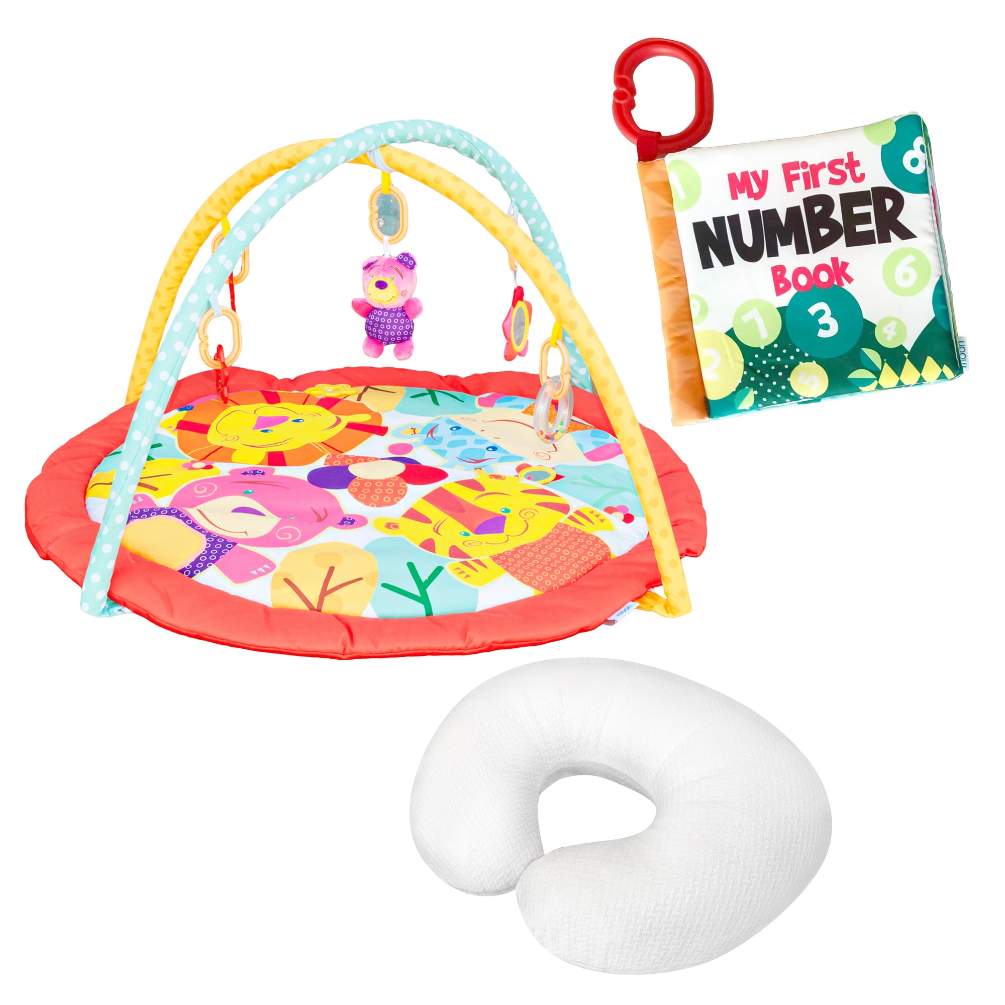 MOON Perky Playmat (Animals) / MOON Organic Feeding Nursing Pillow (White, Organic Fabric) / MOON Soft Cloth Book (Numbers) - The Moon Brand™