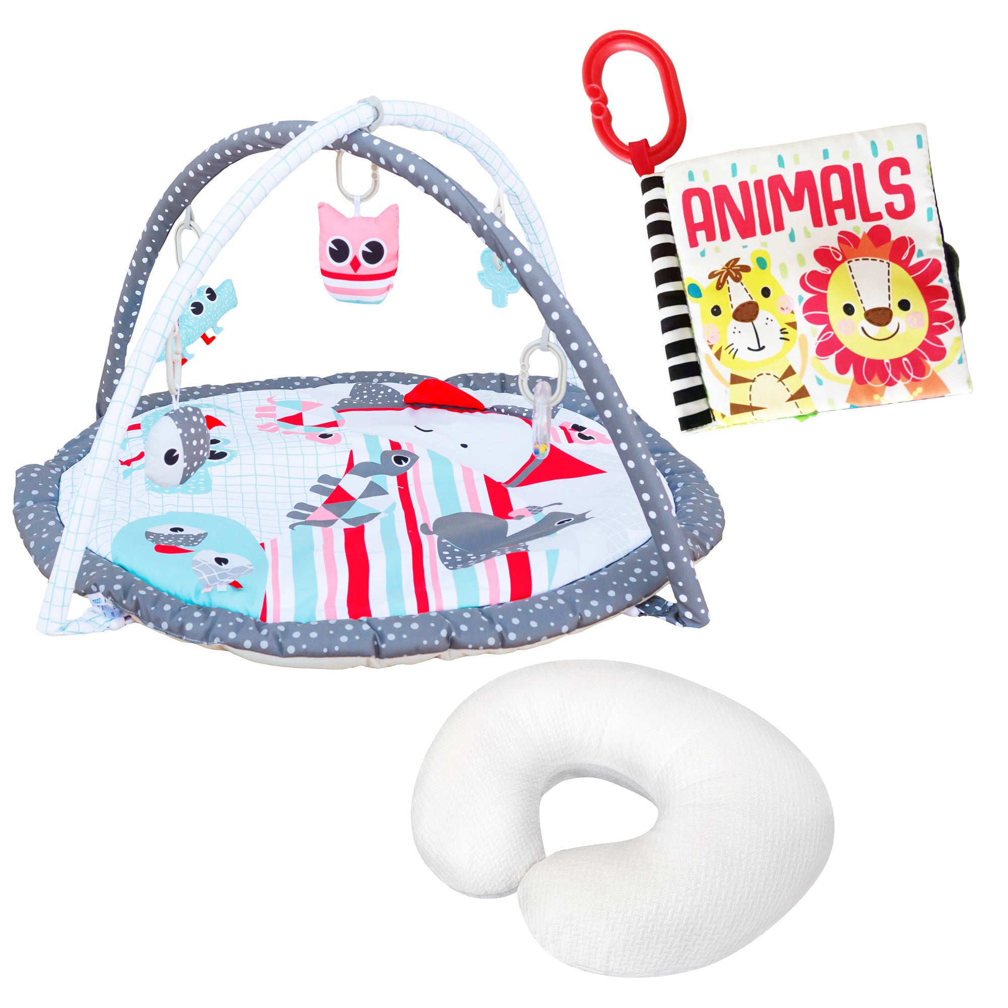 MOON Perky Playmat (Good Day) / MOON Organic Feeding Nursing Pillow (White, Organic Fabric) / MOON Soft Cloth Book (Animals) - The Moon Brand™