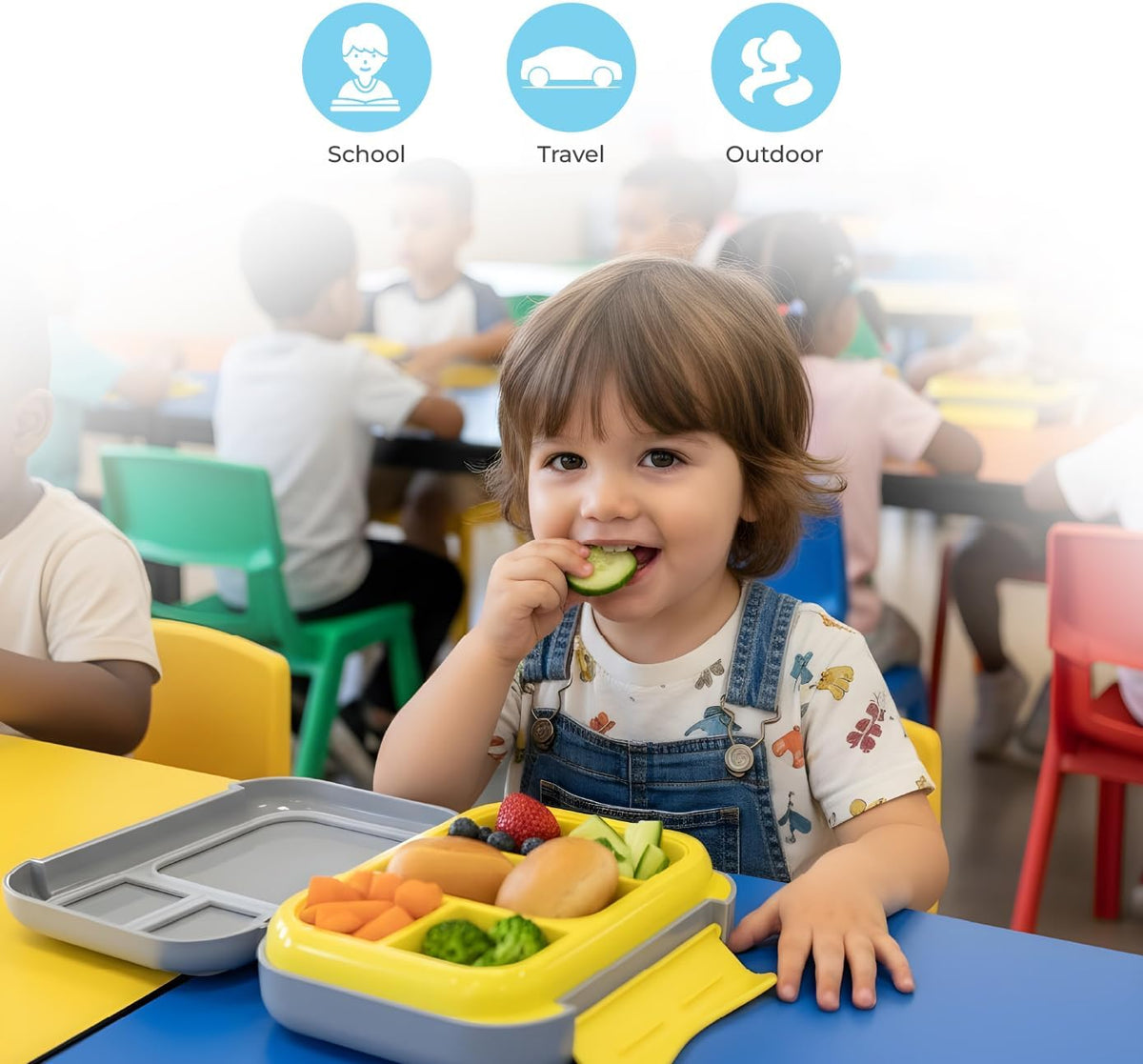 The Moon Brand Bentoza Kids Lunch Box – Leak-Proof,Bento Box with Compartments,Microwave & Dishwasher Safe,Easy-Open Latch,Reusable Lunch Container,BPA-Free,Perfect for School Lunches,Travel -Grey - The Moon Brand™