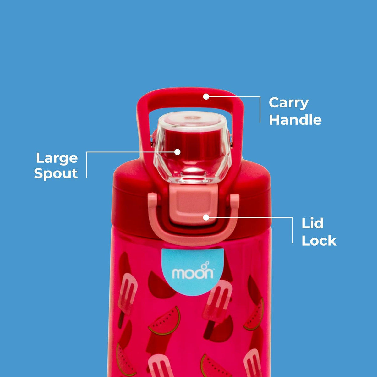MOON Kids Tritan Water Bottle - Portable 630ml for Indoor & Outdoor Activities- Spill Proof-Break Resistant-BPA Free - Dishwasher Safe, Odor-Free - Pink, (MNSFPMT14) - The Moon Brand™