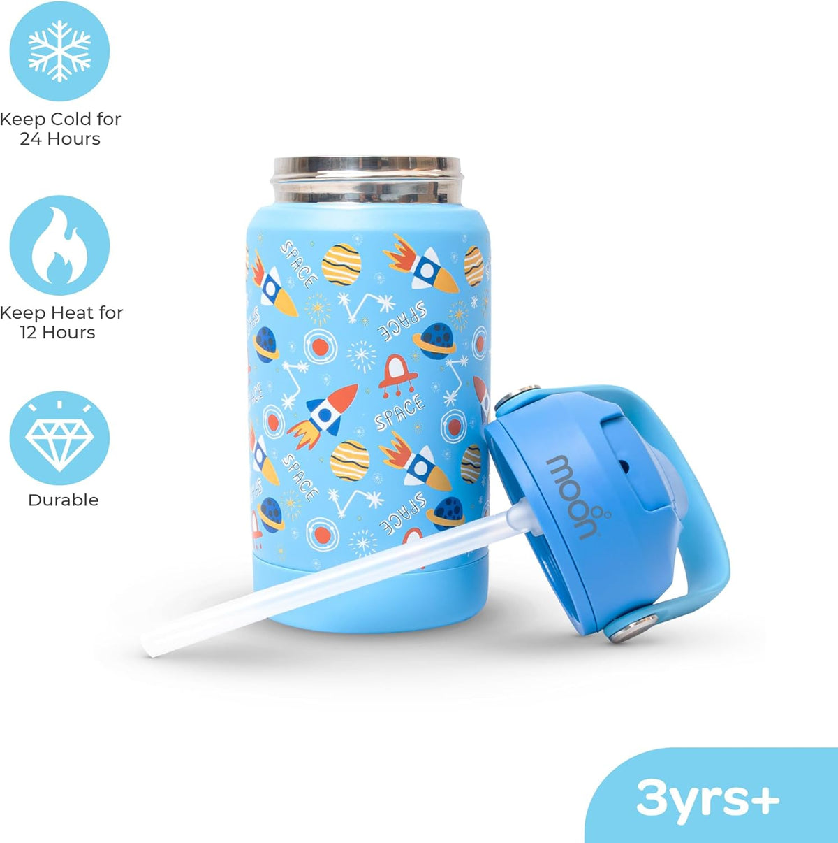 The Moon Brand Kids Insulated Water Bottle -BPA-Free, Leak-Proof Sipper Lid, Stainless Steel, Eco-Friendly, Keeps Drinks Cold or Hot for Hours,Ideal for School, Toddlers & Kids - Blue - The Moon Brand™