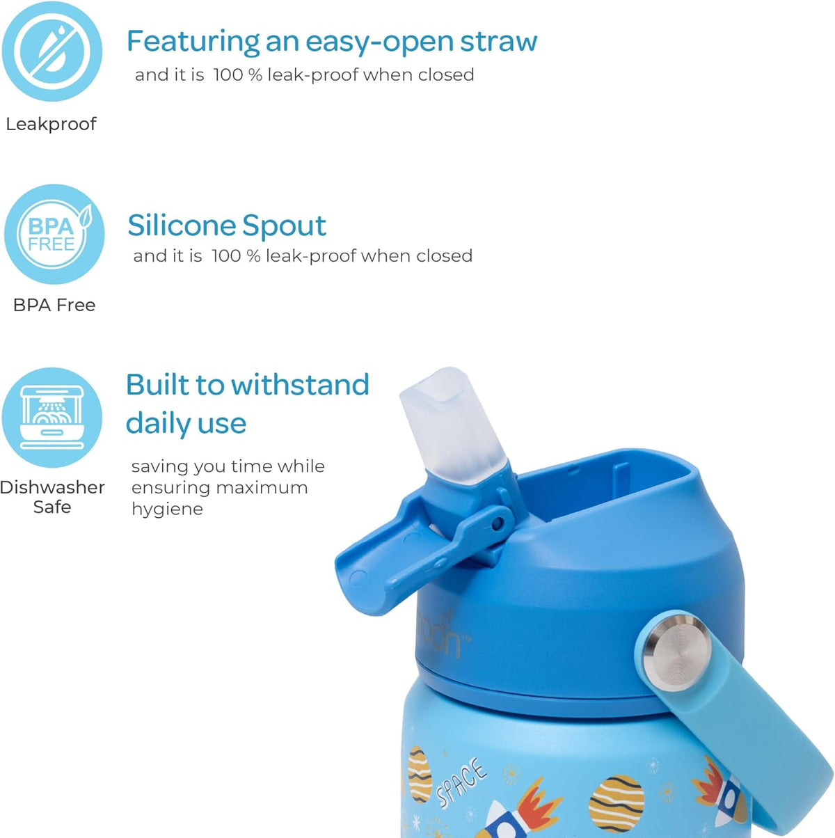 The Moon Brand Kids Insulated Water Bottle -BPA-Free, Leak-Proof Sipper Lid, Stainless Steel, Eco-Friendly, Keeps Drinks Cold or Hot for Hours,Ideal for School, Toddlers & Kids - Blue - The Moon Brand™