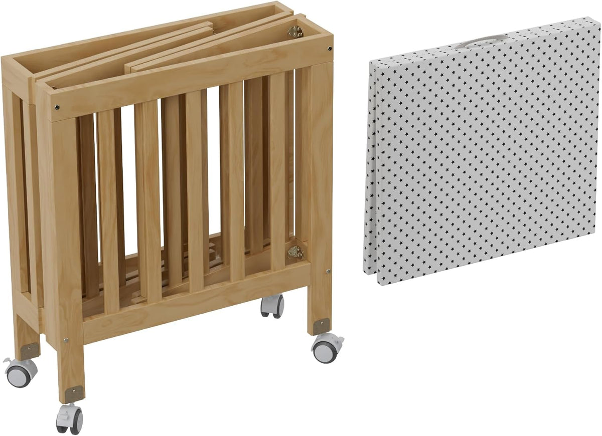 The MOON Brand Snugfold Foldable Baby Crib | 2-Level Height Adjustable | New Zealand Pine Wood | Durable & Decay-Resistant | Up to 50 kg | 0–3 Years | Natural Wood Finish-Natural Wood - The Moon Brand™