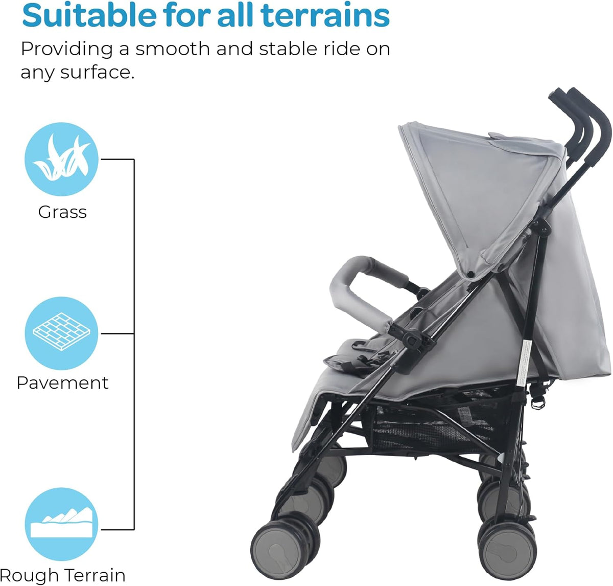 The Moon Brand Twinnzi Double Stroller for Twins & Siblings – Side by Side Duo Tandem Pram for Infant & Toddler (0-3 Years), Lightweight, UV Canopy, Adjustable Recline Seats-Upto 15kg per Seat-Grey - The Moon Brand™
