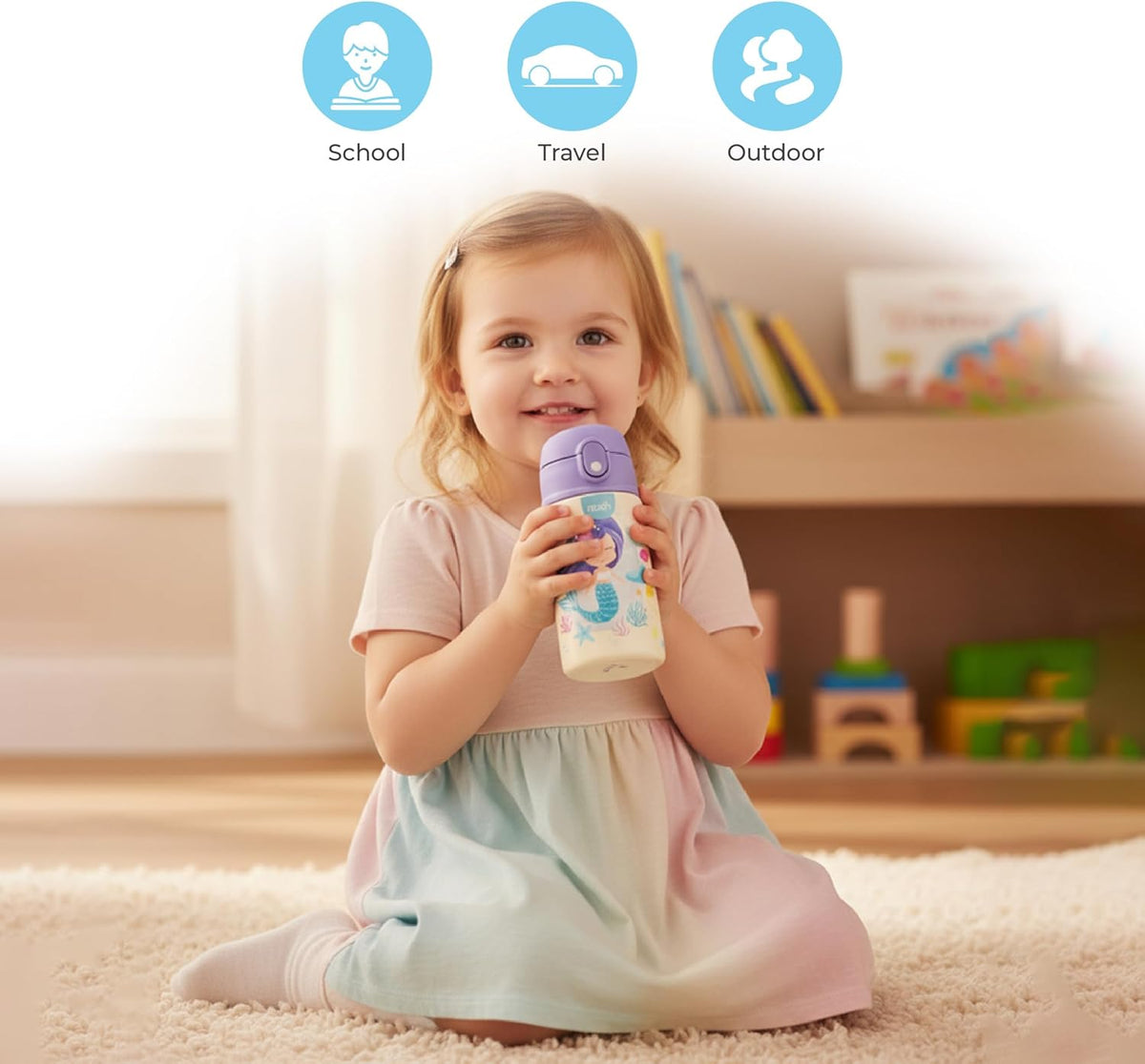 The Moon Brand Kids Insulated Water Bottle -BPA-Free, Leak-Proof Sipper Lid, Stainless Steel, Eco-Friendly, Keeps Drinks Cold or Hot for Hours,Ideal for School,Toddlers & Kids - Purple - The Moon Brand™