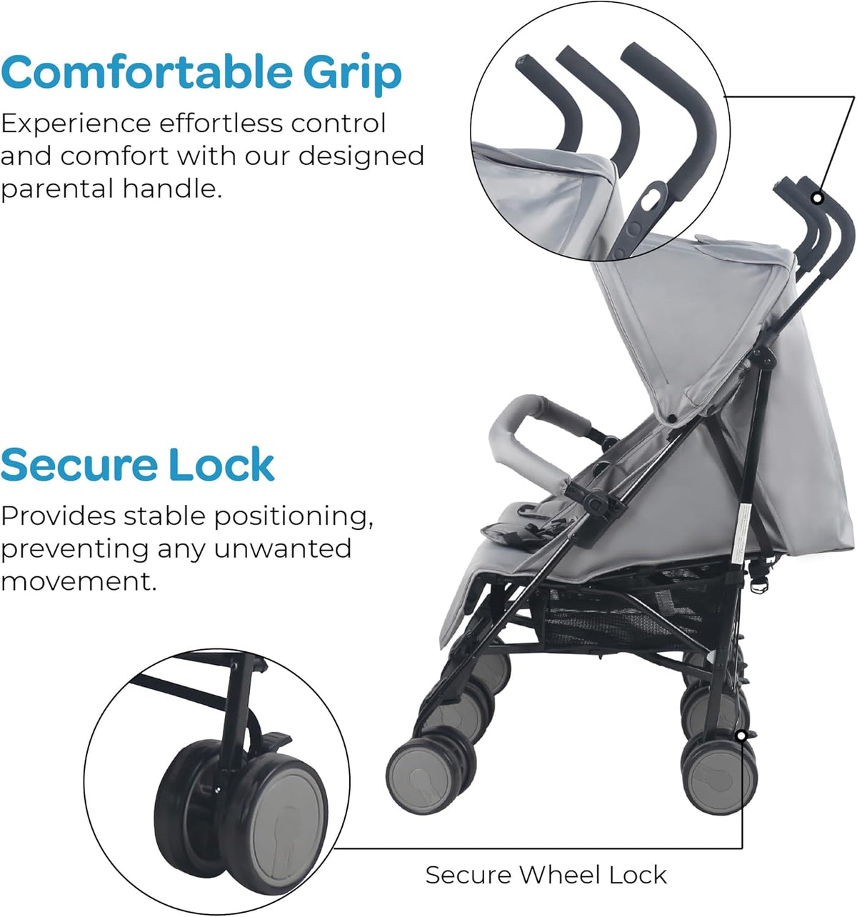The Moon Brand Twinnzi Double Stroller for Twins & Siblings – Side by Side Duo Tandem Pram for Infant & Toddler (0-3 Years), Lightweight, UV Canopy, Adjustable Recline Seats-Upto 15kg per Seat-Grey - The Moon Brand™