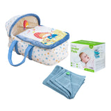 MOON Moses Basket - Blue / MOON Organic Cellular Blanket (75 x 100 CM, Blue) / MOON Disposable Under Pads (45 x 60 cm)