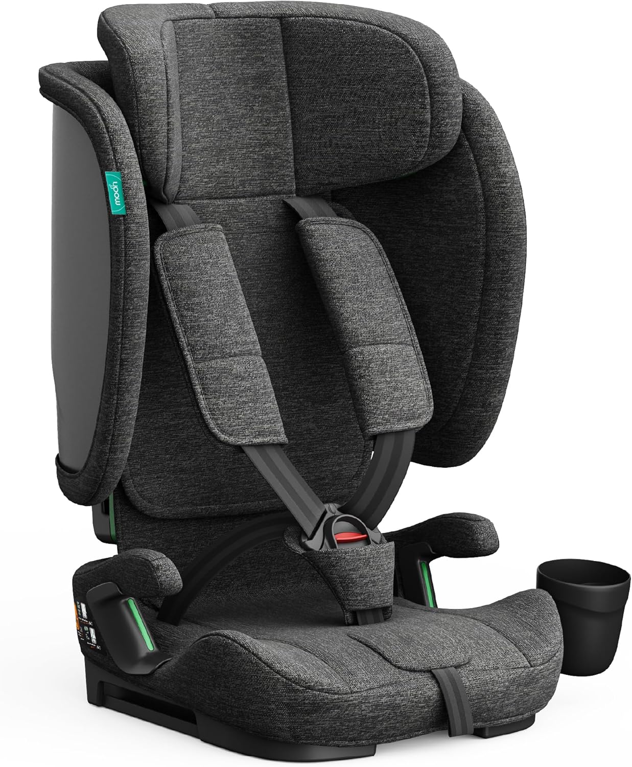 The Moon Brand Folda Plus Foldable Car Seat for Kids, Group 1/2/3 (15 Months – 12 Years, 9-36 kg), i-Size ECE R129 Certified, Removable Cup Holder & Base, Travel Friendly with Carry Bag-Drak Grey - The Moon Brand™