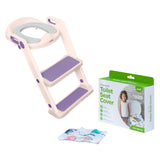 MOON Kids Step Stool Potty Trainer Seat (Pink and Purple) / MOON Disposable Toilet Seat Cover (Dino, 66 x 63 cm)
