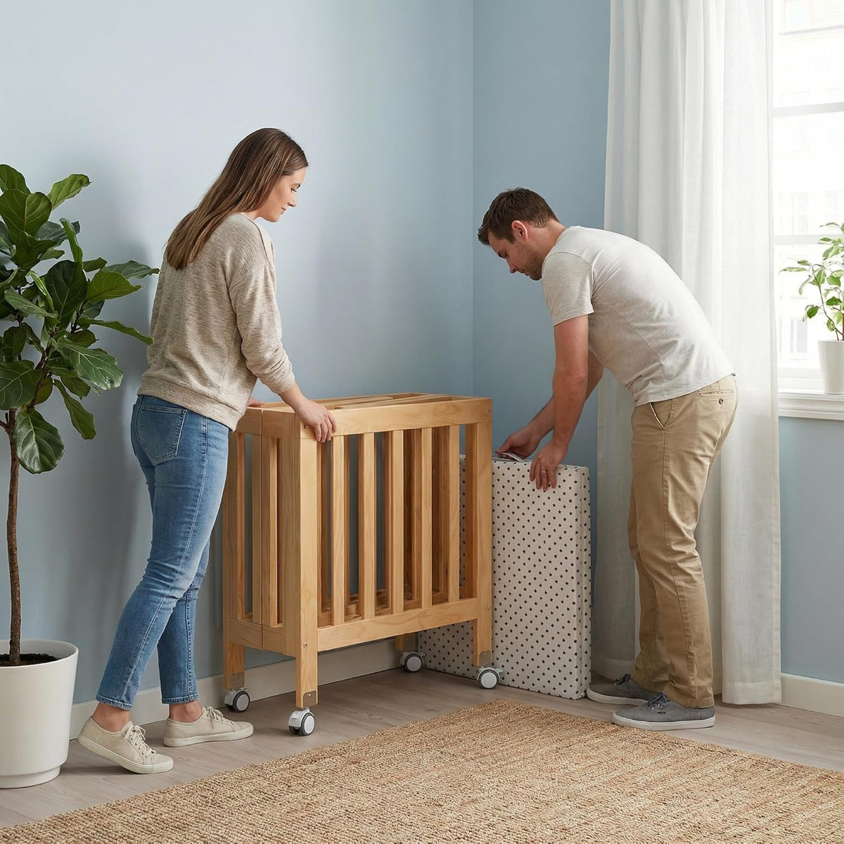 The MOON Brand Snugfold Foldable Baby Crib | 2-Level Height Adjustable | New Zealand Pine Wood | Durable & Decay-Resistant | Up to 50 kg | 0–3 Years | Natural Wood Finish-Natural Wood - The Moon Brand™