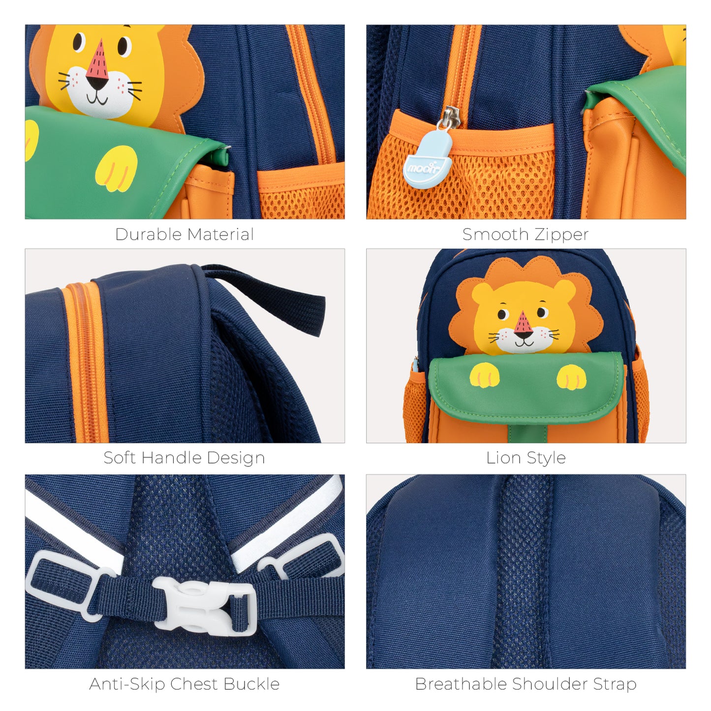 MOON Kids Backpack – Comfy 3D Design, Padded Straps, Waterproof-Perfect for Preschool, Nursery, Snacks & Lunchbox-Lion