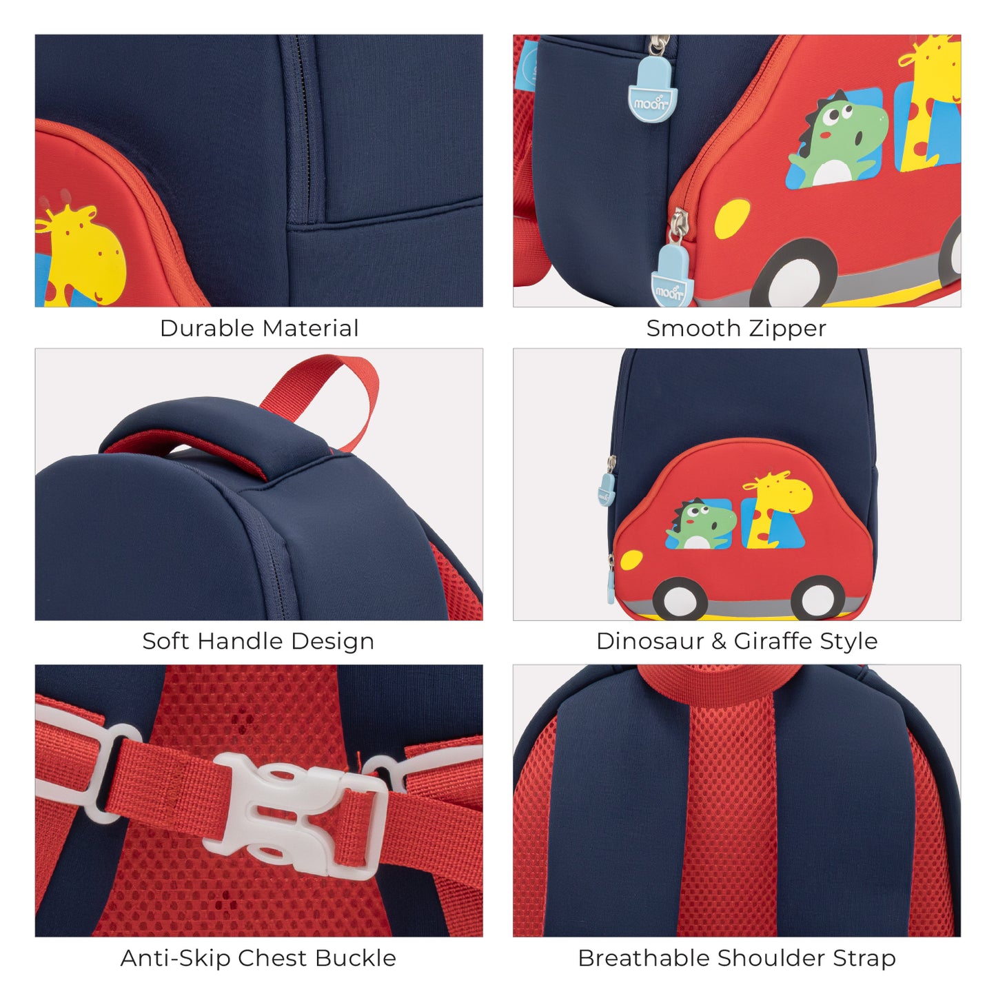 MOON Kids Backpack – Comfy 3D Design,Padded Straps, Waterproof-Perfect for Preschool, Nursery, Snacks & Lunchbox-Car/Blue