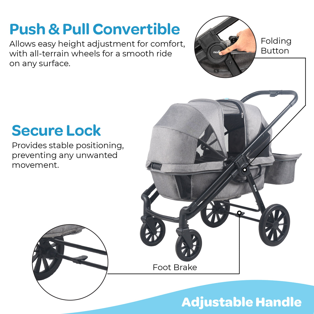The Moon Brand Kube Wagon Stroller for Kids & Toddlers, Push & Pull Convertible Wagon All-Terrain Wheels, UPF 50+ Canopy, BPA-Free Snack Tray, Compact Fold, Storage, 6M–4Y, 24kgs/Seat-Black - The Moon Brand™