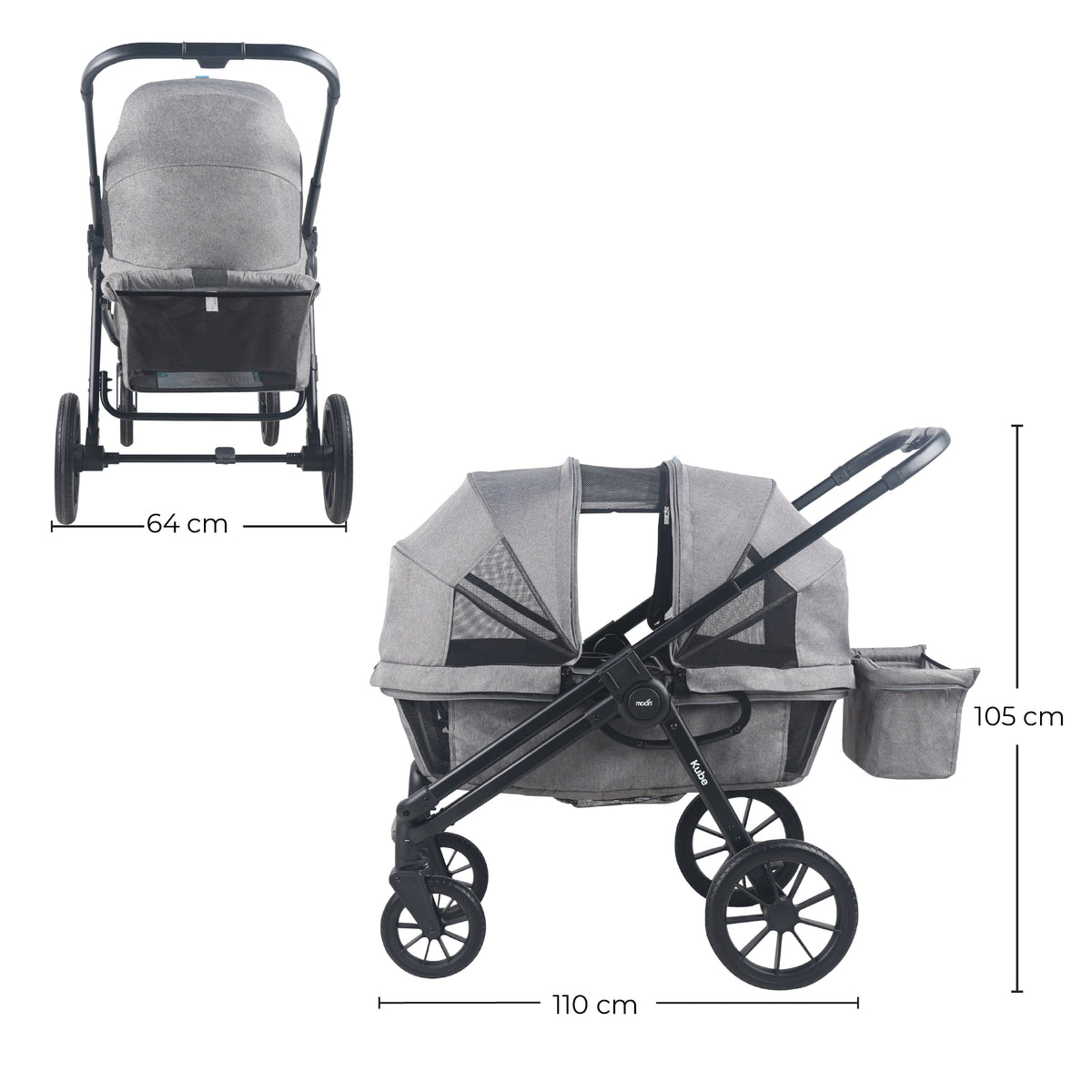 The Moon Brand Kube Wagon Stroller for Kids & Toddlers, Push & Pull Convertible Wagon All-Terrain Wheels, UPF 50+ Canopy, BPA-Free Snack Tray, Compact Fold, Storage, 6M–4Y, 24kgs/Seat-Black - The Moon Brand™