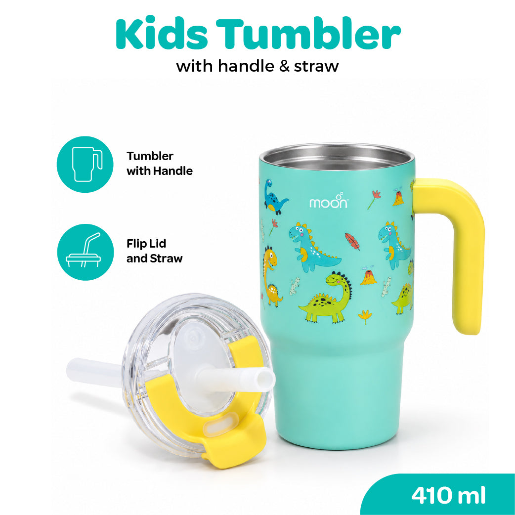 MOON 410ml Kids’ Insulated Tumbler with Straw | Green