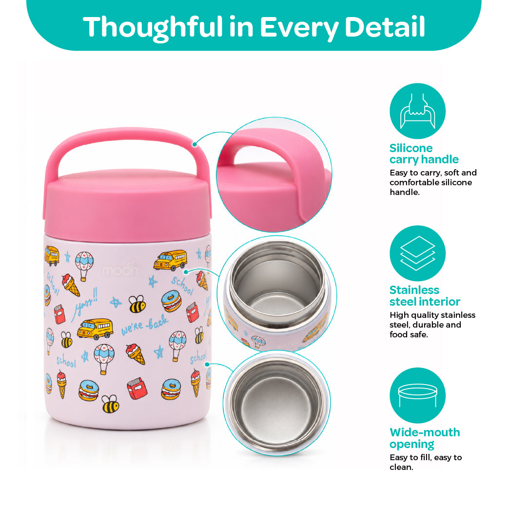 MOON 360ml Kids’ Insulated Food Jar | Stainless Steel, Pink