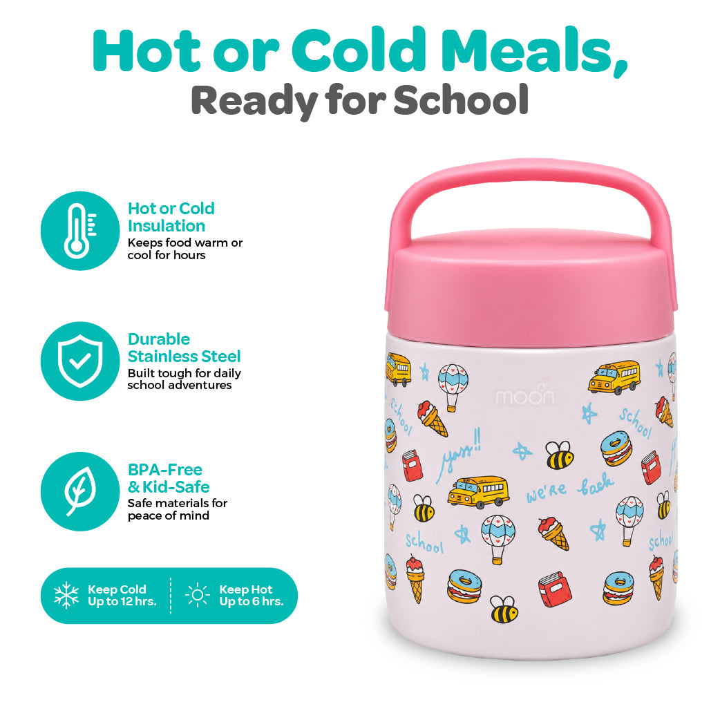 MOON 360ml Kids’ Insulated Food Jar | Stainless Steel, Pink