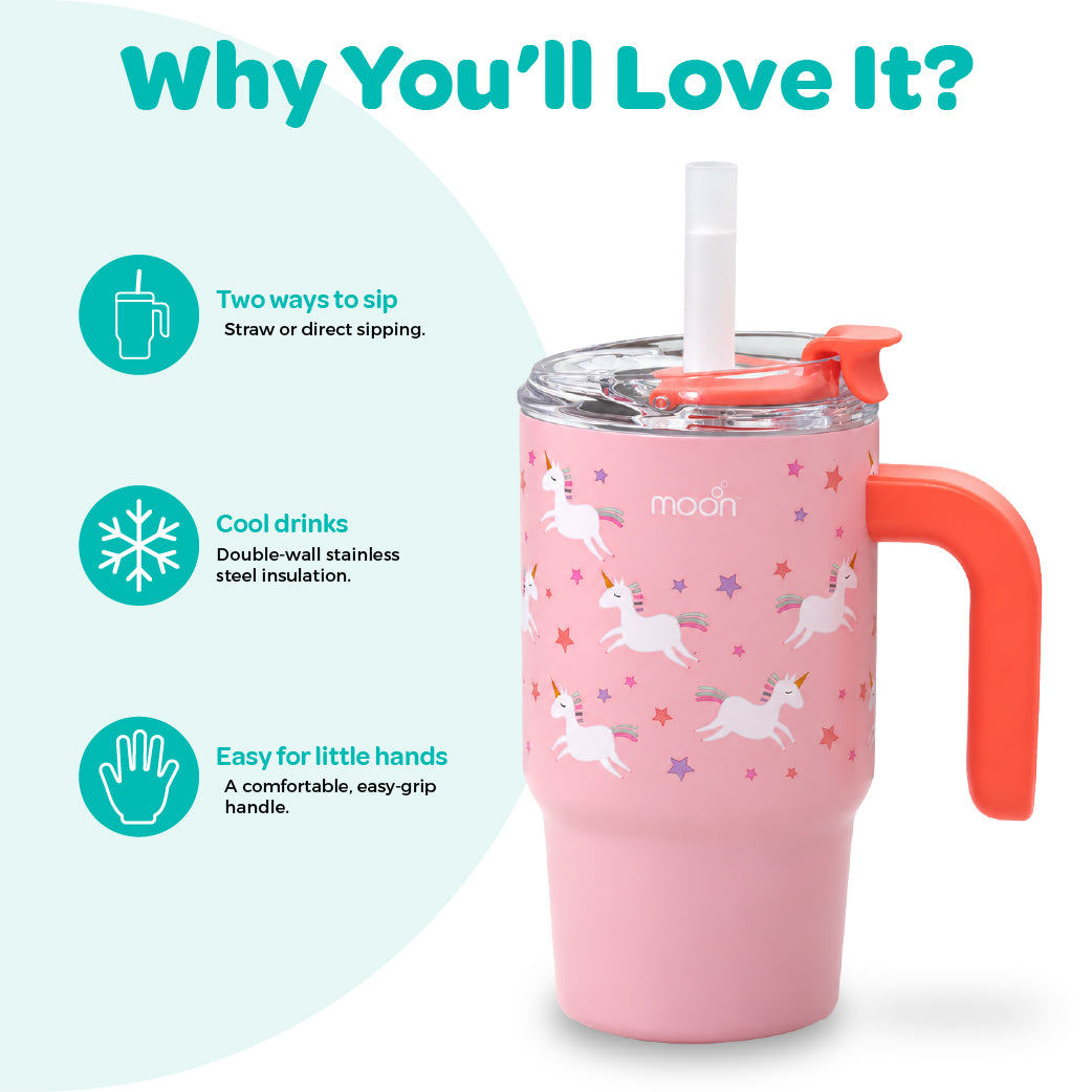 MOON 410ml Kids’ Insulated Tumbler with Straw | Pink