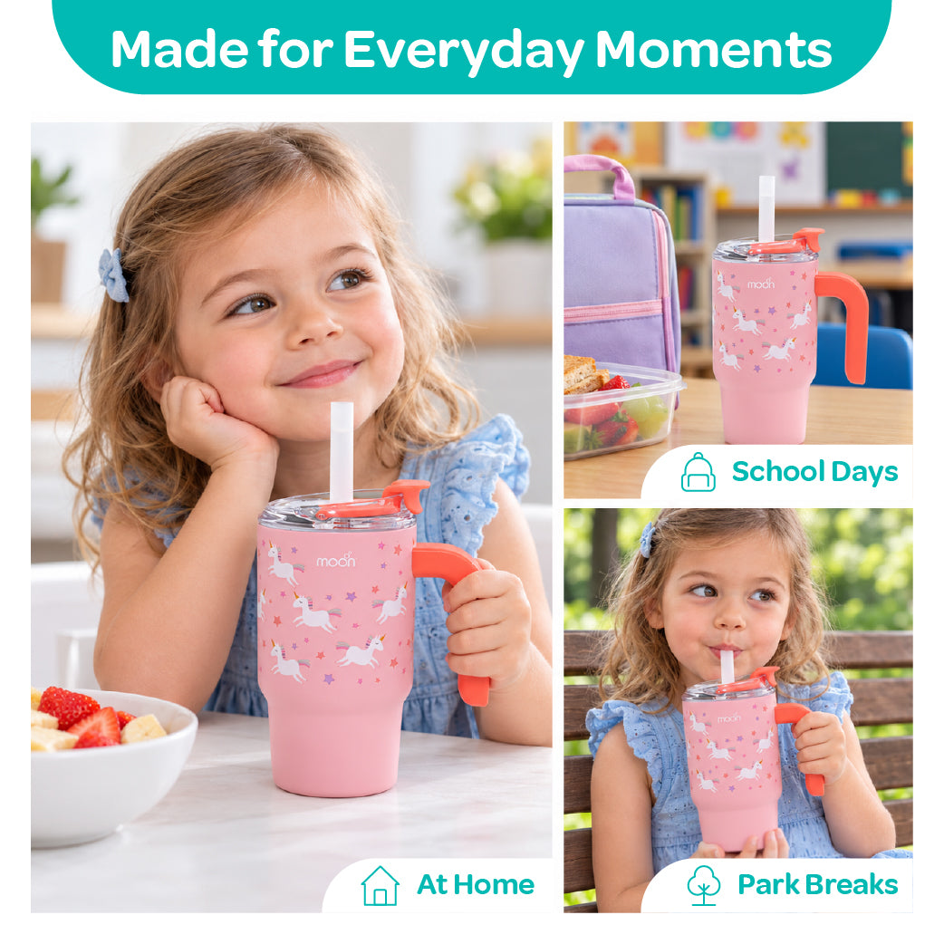 MOON 410ml Kids’ Insulated Tumbler with Straw | Pink