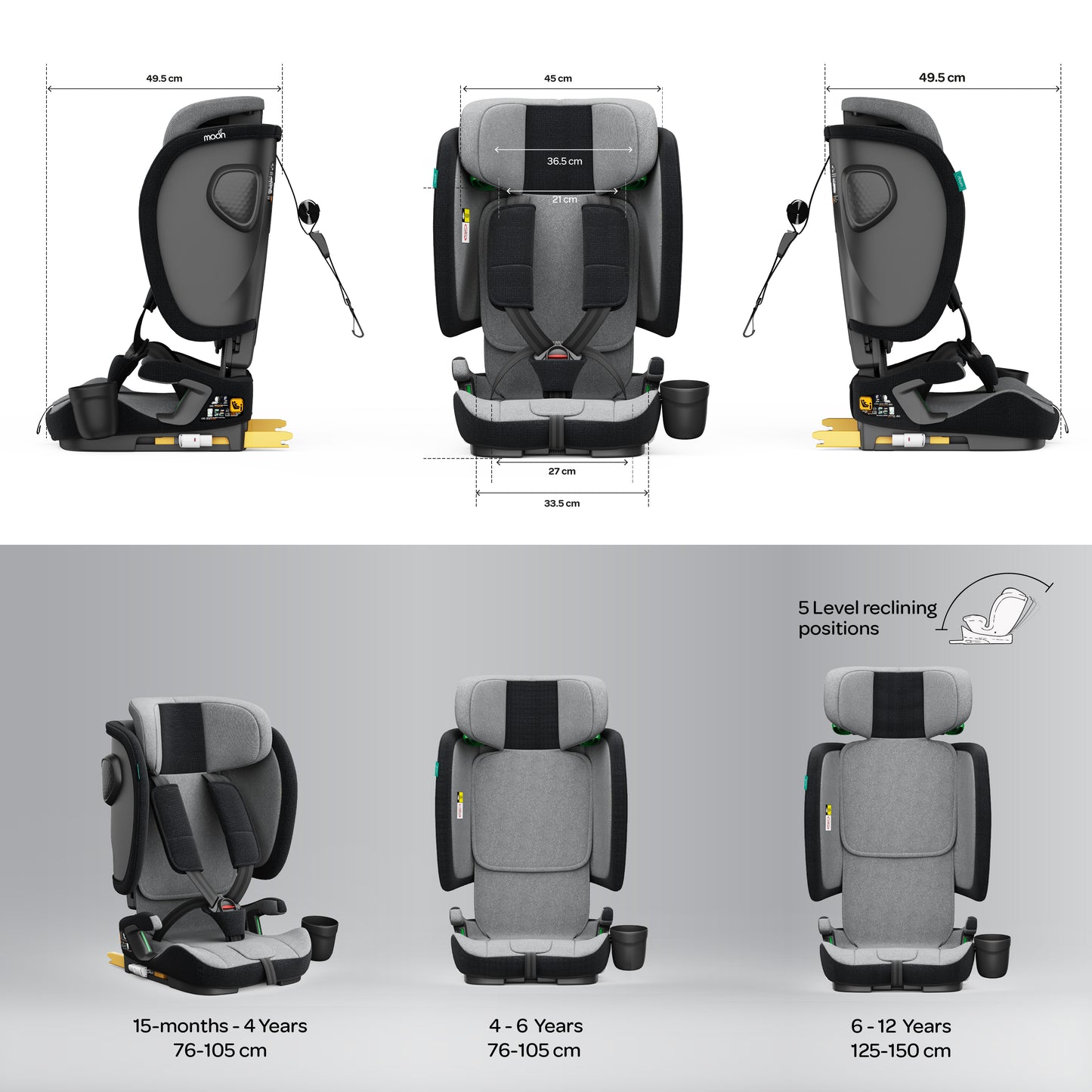 MOON Folda Max ECE R129 i-Size Foldable Car Seat with ISOFIX & Top Tether