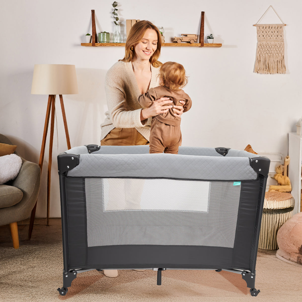MOON Kidora Easy-Fold Playpen with Wheels, Storage & Edge Protection - The Moon Brand™