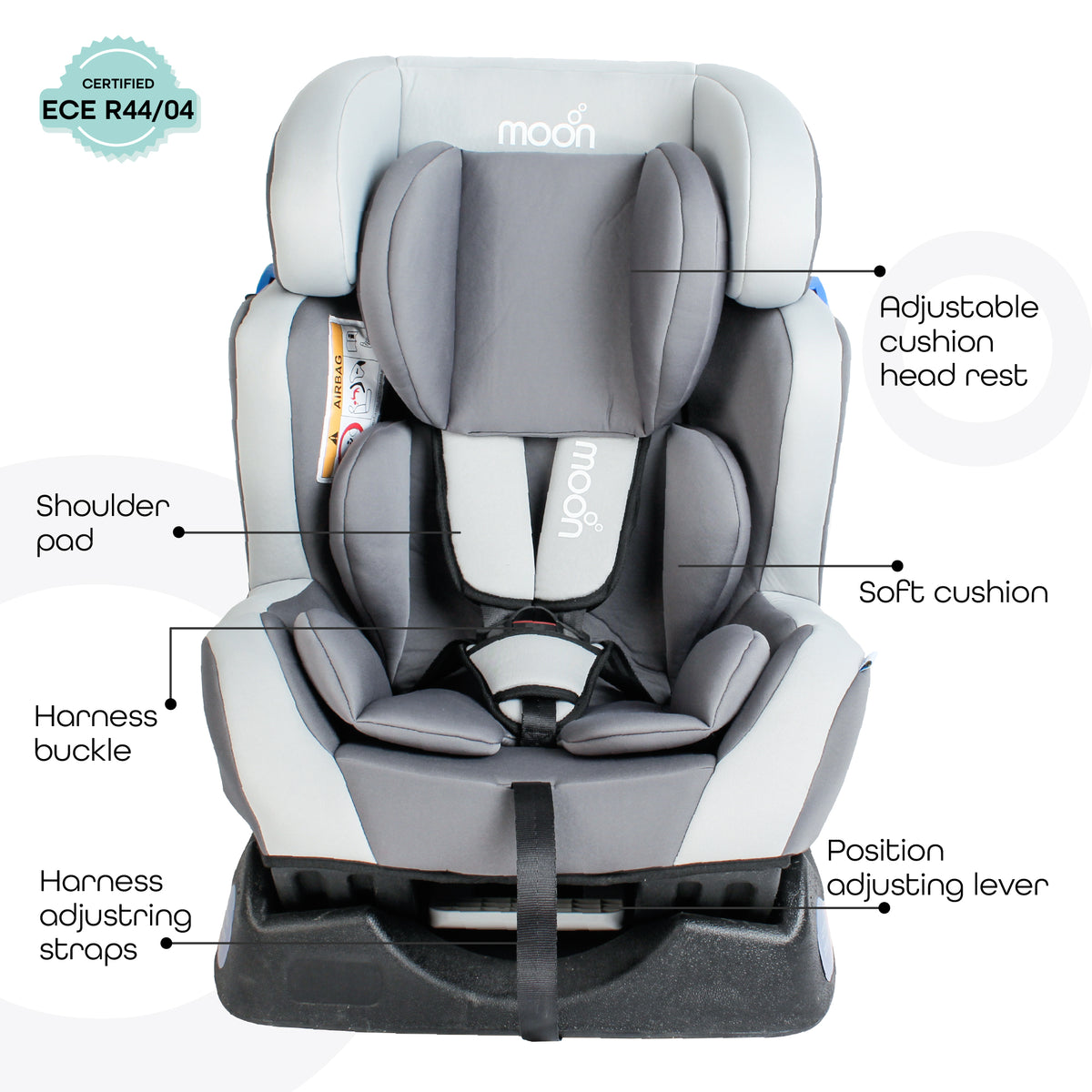 MOON Sumo Baby/Infant Car Seat (0-6 Years, 0-25 Kg, Light Grey) / Baby Back Seat Mirror (Grey) / Baby Back Seat Organizer (Black Prismatic) - The Moon Brand™
