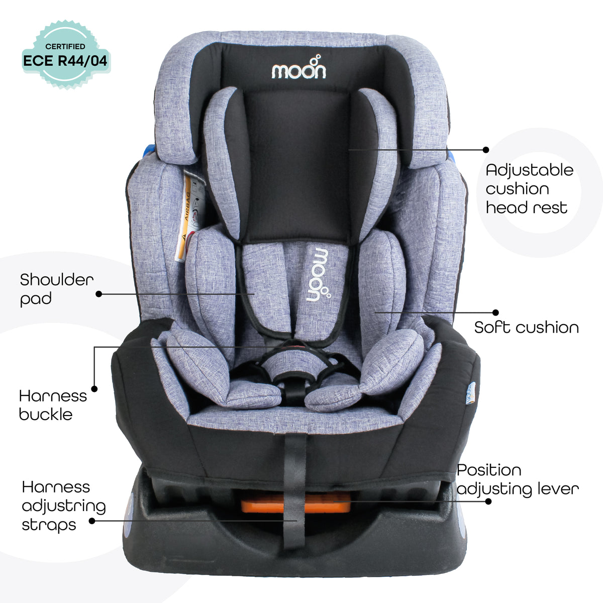 MOON Sumo Baby/Infant Car Seat (0-6 Years, 0-25 Kg, Violet Black) / Baby Back Seat Mirror (Black Twill) / Baby Back Seat Organizer (Black Prismatic) - The Moon Brand™