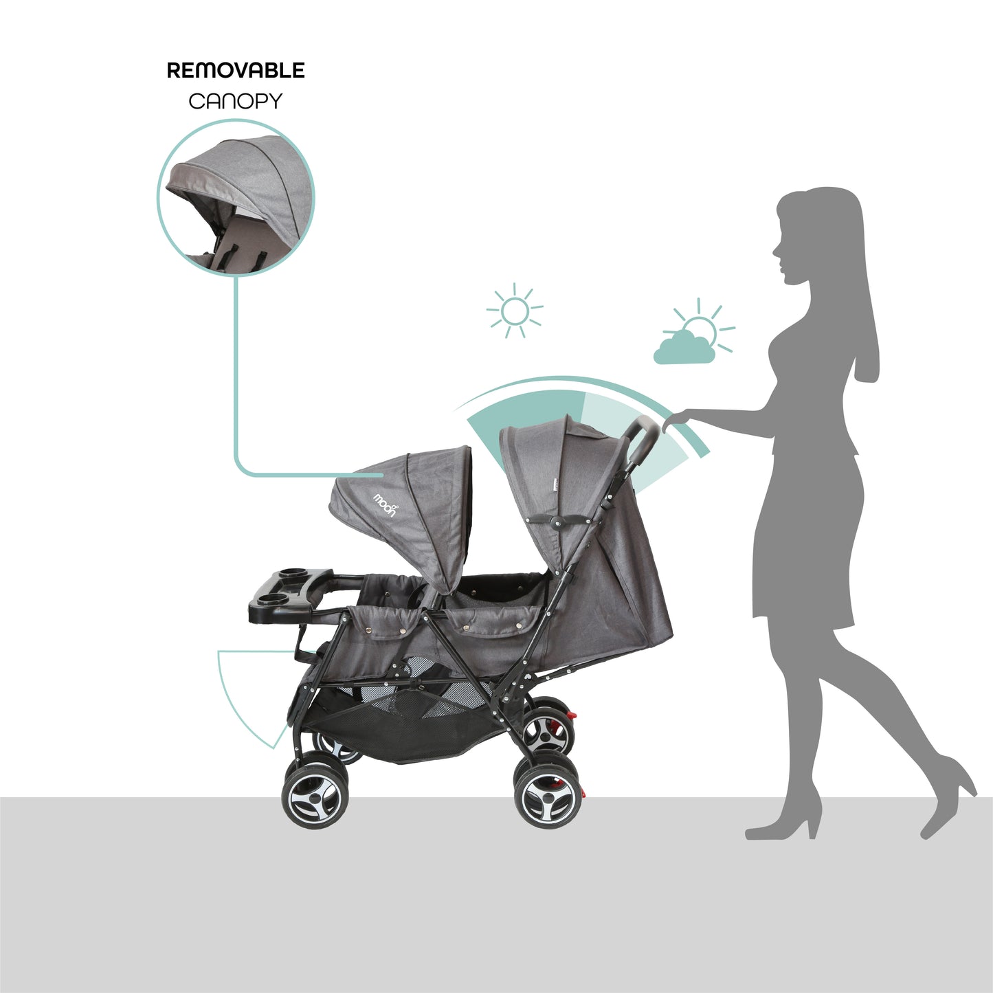 MOON Magnum Tandem Easy Fold Twin Travel Stroller