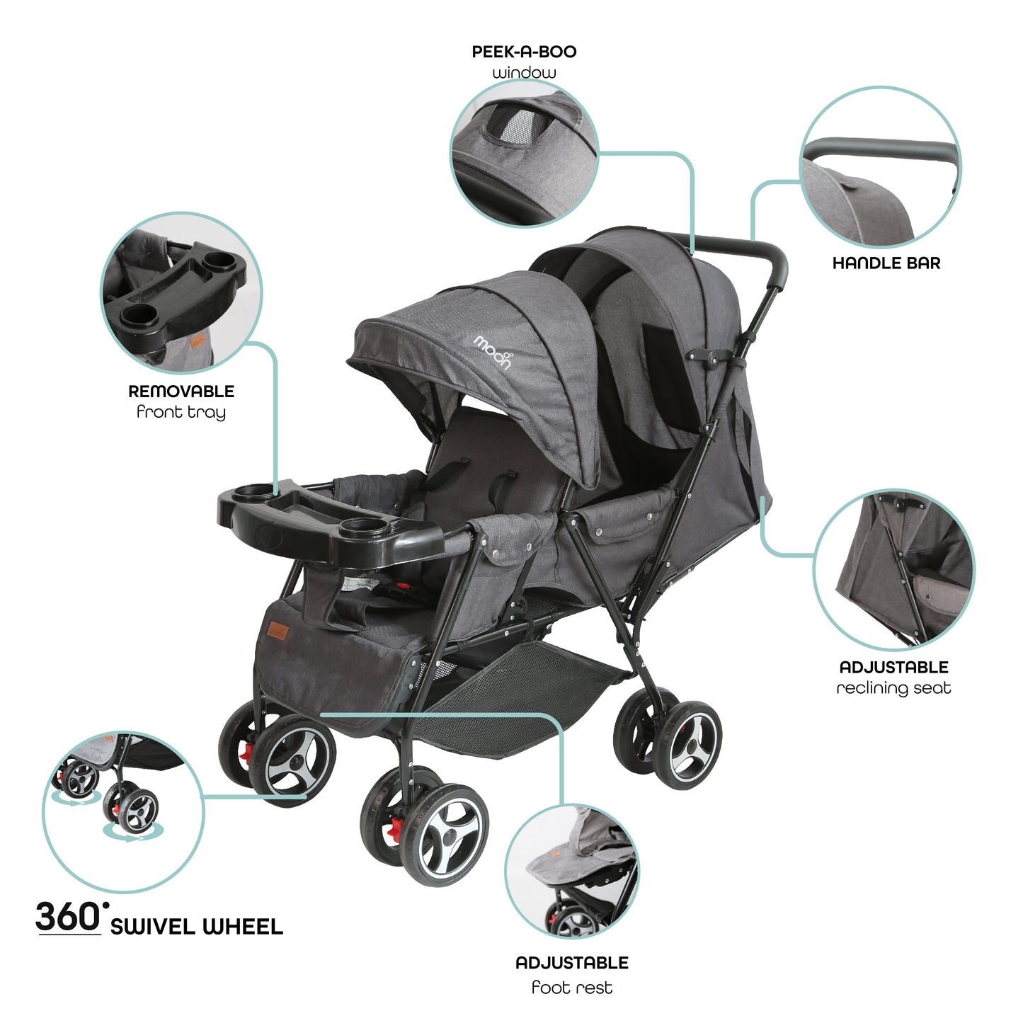 MOON Magnum Tandem Easy Fold Twin Travel Stroller