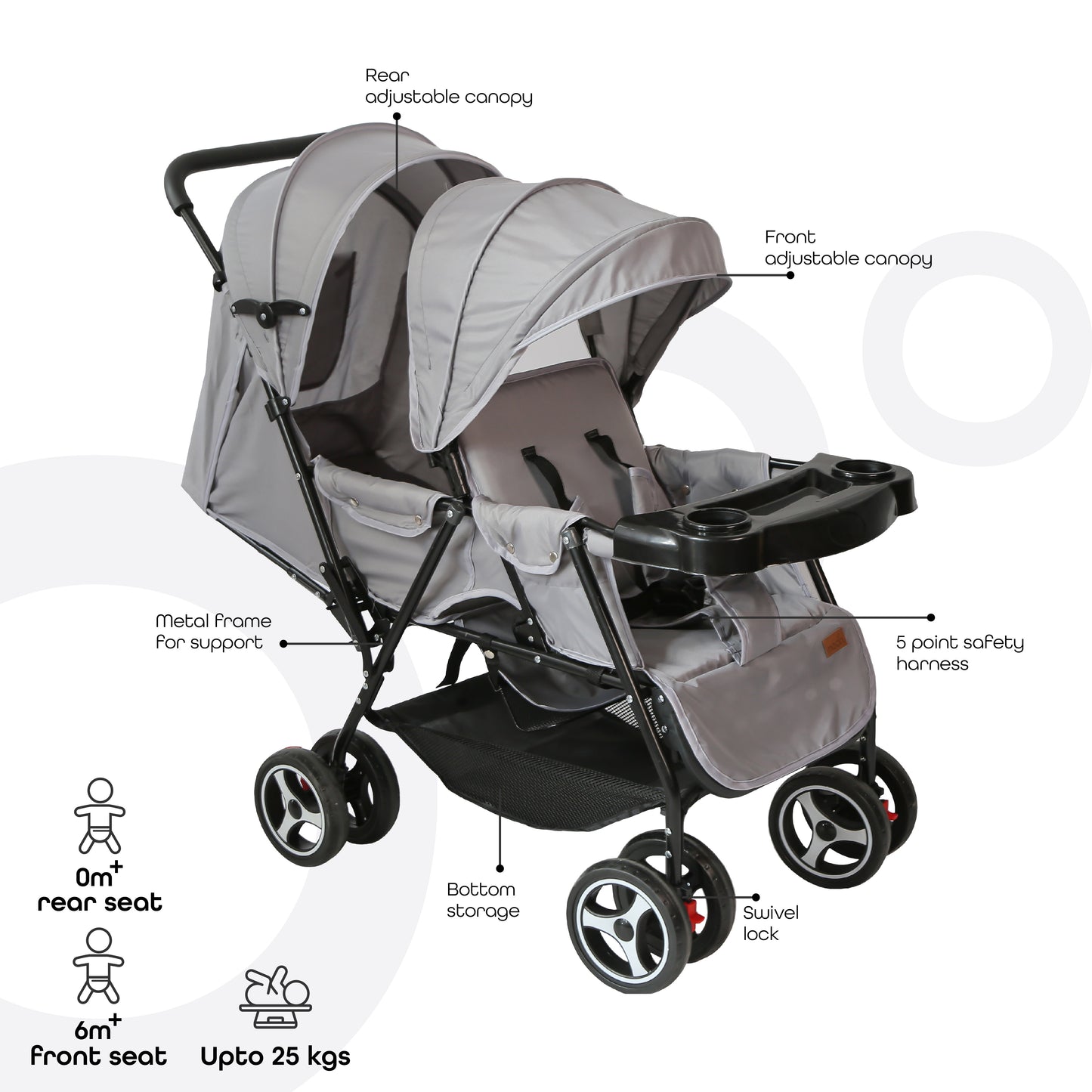 MOON Magnum Tandem Easy Fold Twin Travel Stroller