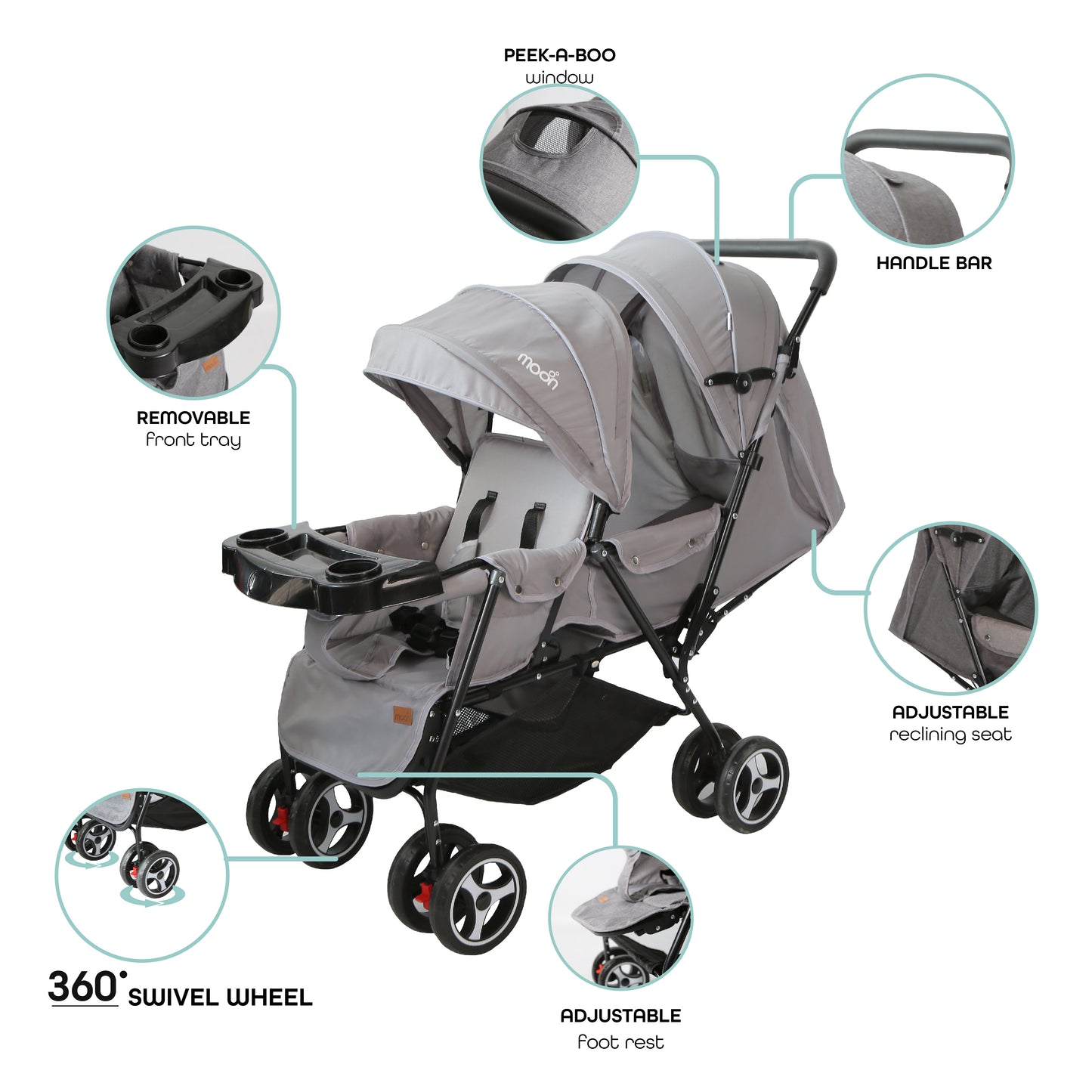 MOON Magnum Tandem Easy Fold Twin Travel Stroller