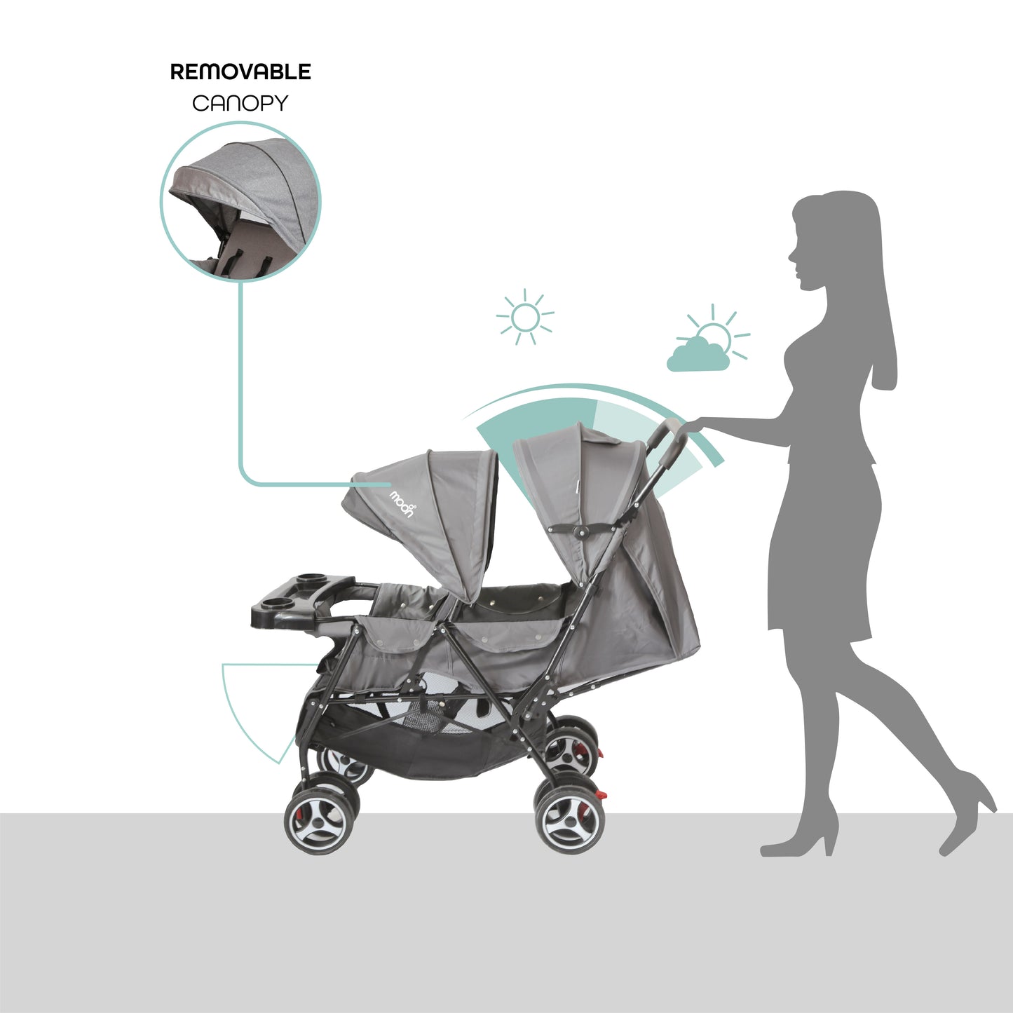 MOON Magnum Tandem Easy Fold Twin Travel Stroller