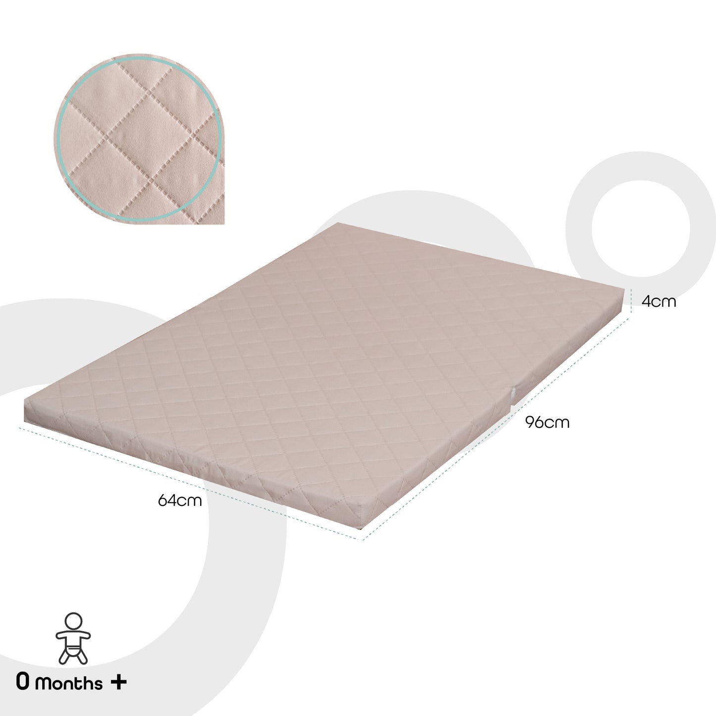 MOON Two fold Travel Cot Mattress - Beige