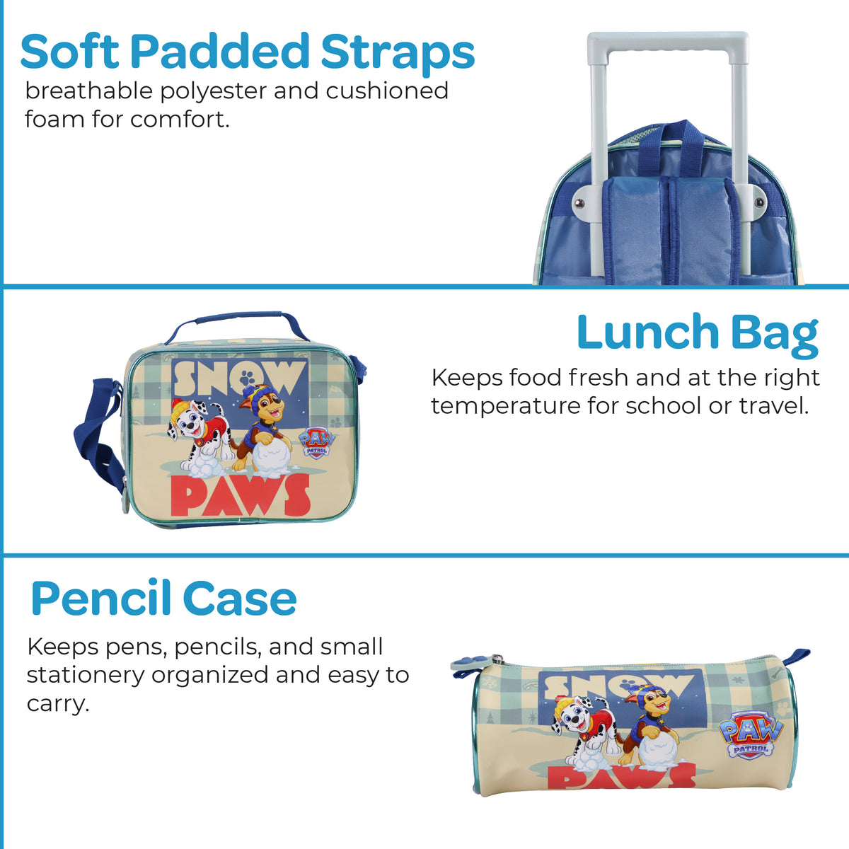 MOON Licensed Paw Patrol Snow Paw 3 in 1 Kids Trolley Set
