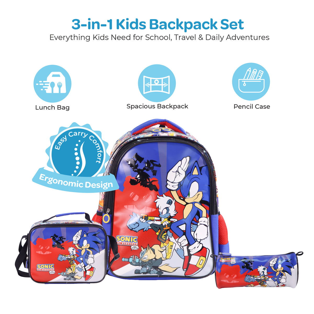 MOON SONIC THE HEDGEHOG 3 in 1 Backpack Set