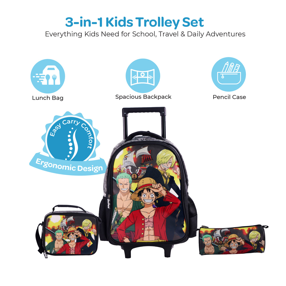 MOON Licensed One Piece 3 in 1 Kids Trolley Set