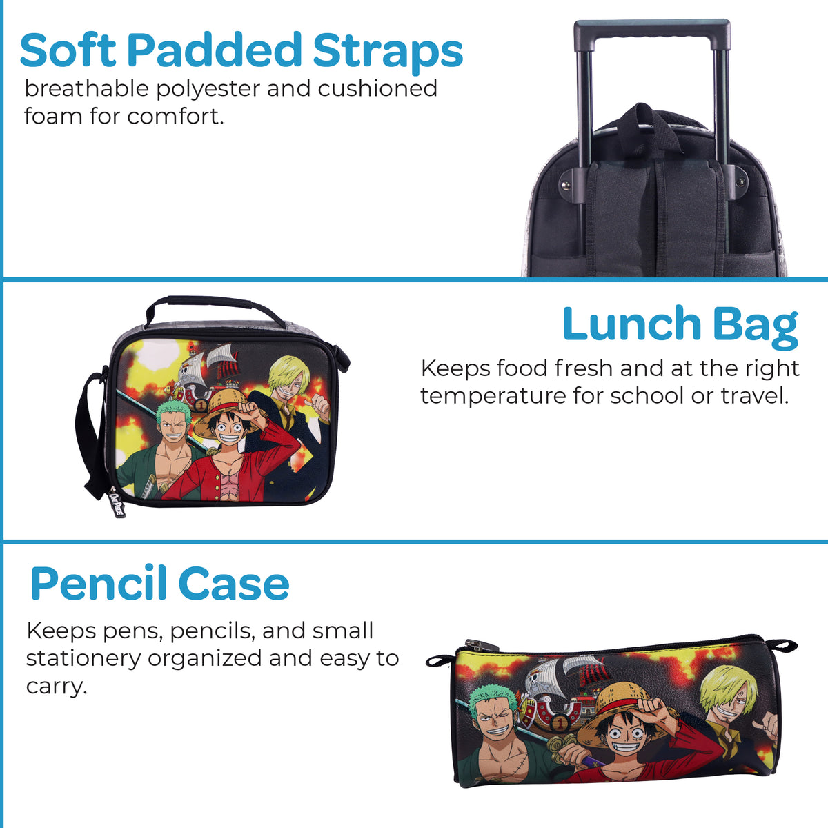 MOON Licensed One Piece 3 in 1 Kids Trolley Set